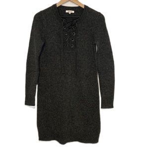 Madewell XS 100% Merino Wool Lace Up Long Sleeve Knit Dress Charcoal Mini
